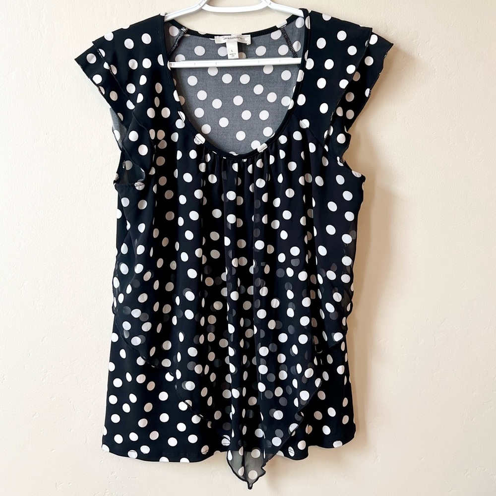 Dress Barn Women’s Large Black and White Polka Dot Blouse